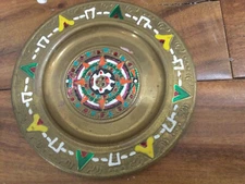 aztech style small metal  bras colored trinket dish 3 7/6''