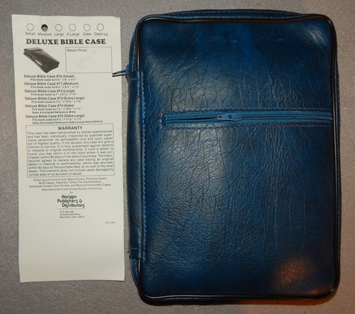 Blue Zipper Bible Cover, imitation leather (Medium 9 1/4" x 6 1/4" x 1 1/2") New