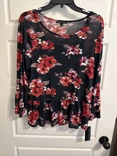 Signature Studio Women's Top Size M Long Sleeve Multicolored Floral