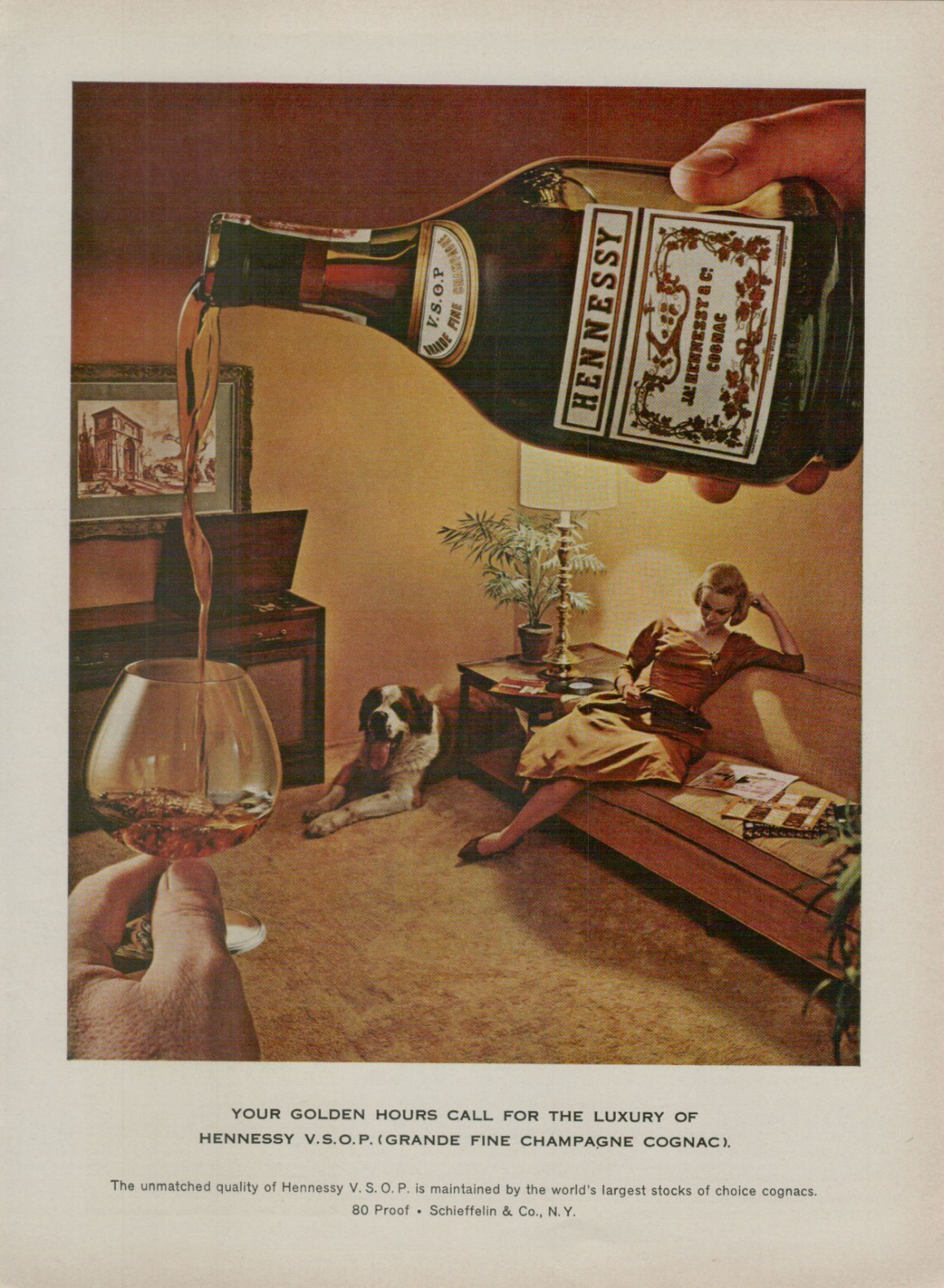 1960 Hennessy VSOP Grande Fine Champagne Cognac St Bernard Pour VINTAGE PRINT AD