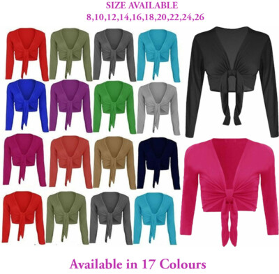 NEU DAMEN BINDEBAND CROP SHRUG DAMEN WICKEL OFFEN BOLERO CARDIGAN OBERTEIL GRÖSSE 8-26