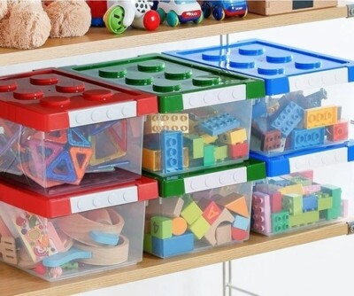 Aufbewahrungsbox mit Deckel und Clipverschlüssen - gelb Lego, Kunststoff, stapelbar, Spielzeugblock
