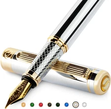 Silver Chrome Fountain Pen - Stunning Luxury Pen with 24K Gold Finish, Schmidt 1