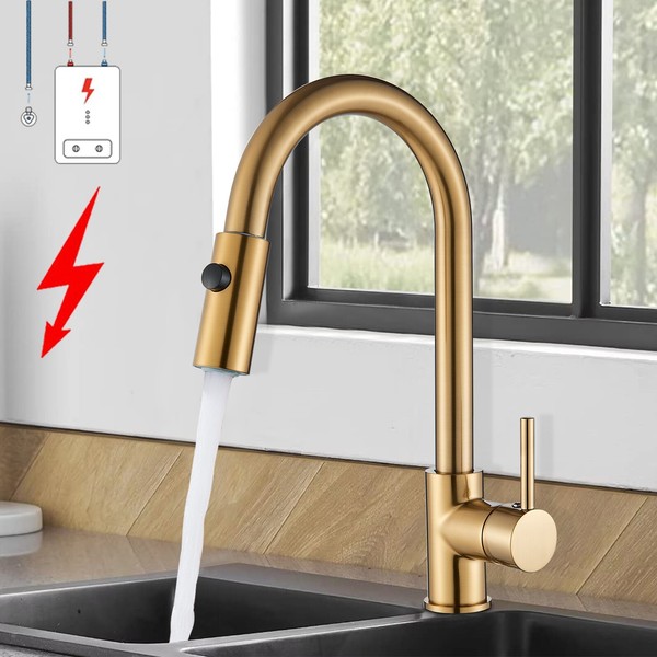 Gold Ausziehbar KüChenarmatur Niederdruck Wasserhahn KüChe 360° SpüLtischarmatur-image