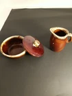 VTG McCoy Brown Drip Bowl Crock with lid and Pitcher