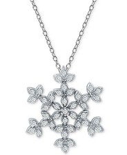 Cubic Zirconia Snowflake 18" Pendant Necklace in Sterling Silver
