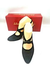 Salvatore Ferragamo Womens Black Suede Slingbacks With 3.25" Heel Italy Sz 9 AAA