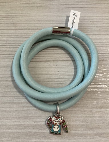 Brighton Woodstock Triple Mint Leather Bracelet w/ Sweater Dangle Charm Bead NWT