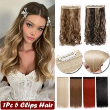 Wavy One Piece Natural THICK Clip in Hair Extensions 3/4 Full Head Long AS Human