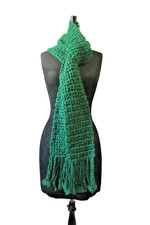 Green Scarf 88"x5" Extra Long Chunky Handmade Crochet Hand Knit NWT