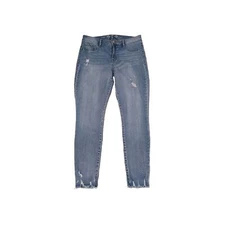 BY REWASH Jeans 11 Mid Rise Light Wash Ankle Raw Hem Distressed Peace Love Denim