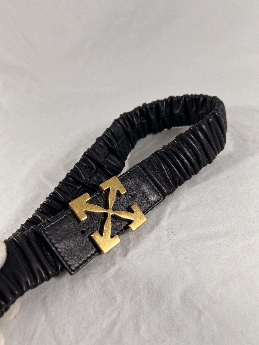 OFF-WHITE Black Leather Nappa Elastic Arrow Women Belt Made  display picture 3