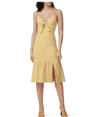 Saylor Doris Midi Dress in Mustard Yellow Stripe Size S Cutout Tie Front  $198 | eBay