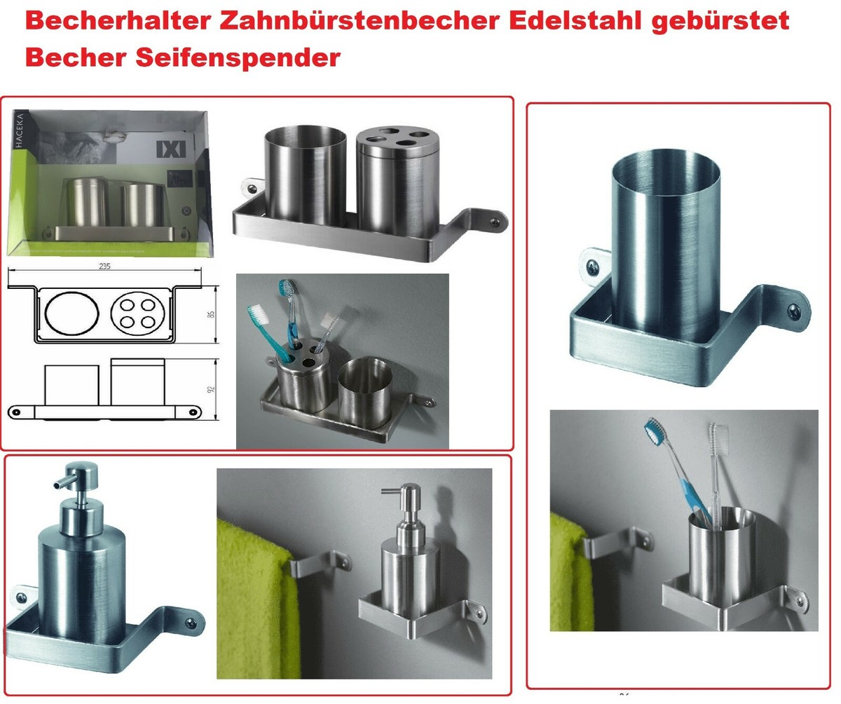 Becherhalter Zahnbürstenbecher Edelstahl gebürstet Seifenspender Ablagekorb