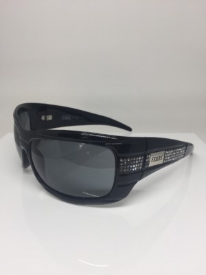 Gianfranco Ferre GFF Wraparound Rectangular Sunglass GF 73301 Black W/ Crystals