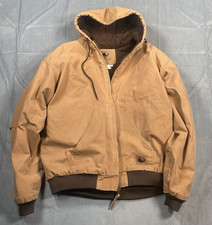 Berne Duck Canvas Tan Hooded Jacket Mens Size 2XLT Quilted Lined Workwear HJ51BD