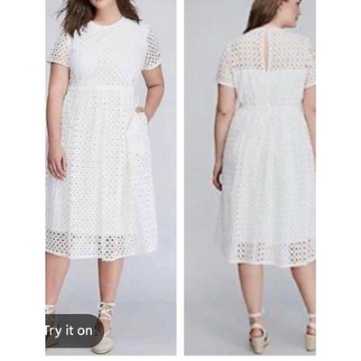 Lane Bryant White Eyelet Midi Dress Size 16