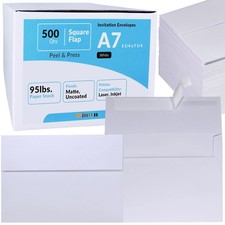 White A7 Invitation Envelopes 5.25 x 7.25 Self Seal 95lb Paper Square Flap