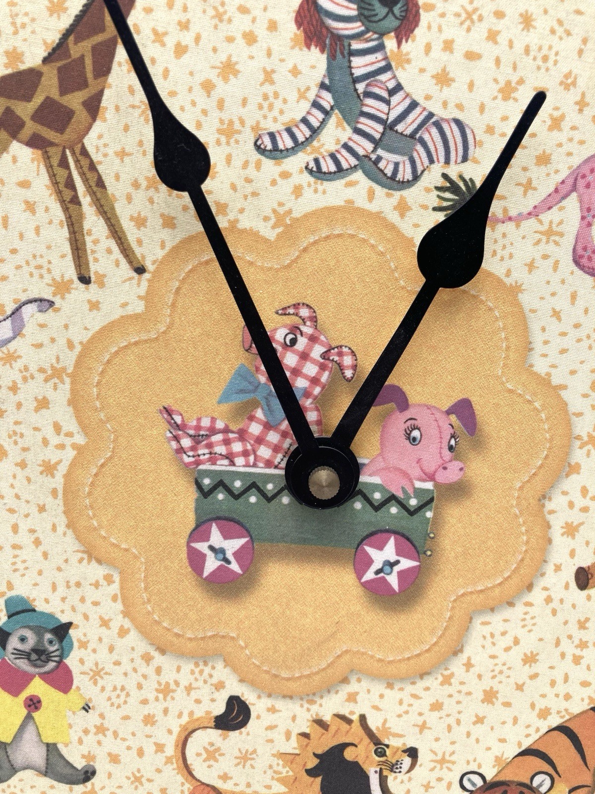 Dolce Mia Nursery Clock Circus Animals Fabric Handmade Vtg Berkeley CA 10” Works