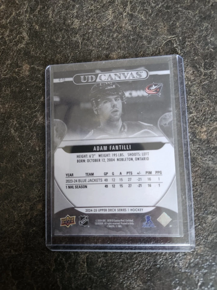 2024-25 Upper Deck Series 1 UD Canvas Black & White Adam Fantilli Card# C-11 - Image 2 of 2