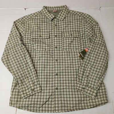 Ozark Trail Upstream Shirt Men's L (42-44) Green Plaid Vented Roll Tab Sleeves
