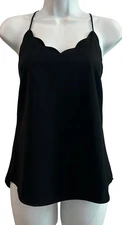 J CREW Black Tank Top 0 XS Scallop Edge Adjustable Straps Lined Racer Back