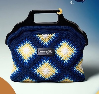Handmade Crochet Clutch Bag with Resin Handle Granny Square Knit Purse Statement