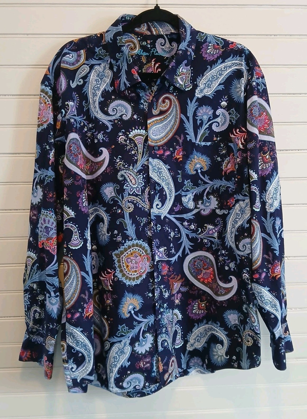Alan Flusser Shirt Men’s XL Purple Paisley Multicolor Long Sleeve Button Front