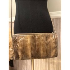 Vintage Eel Skin Style Crossbody Bag Taupe Brown Exotic Leather Purse