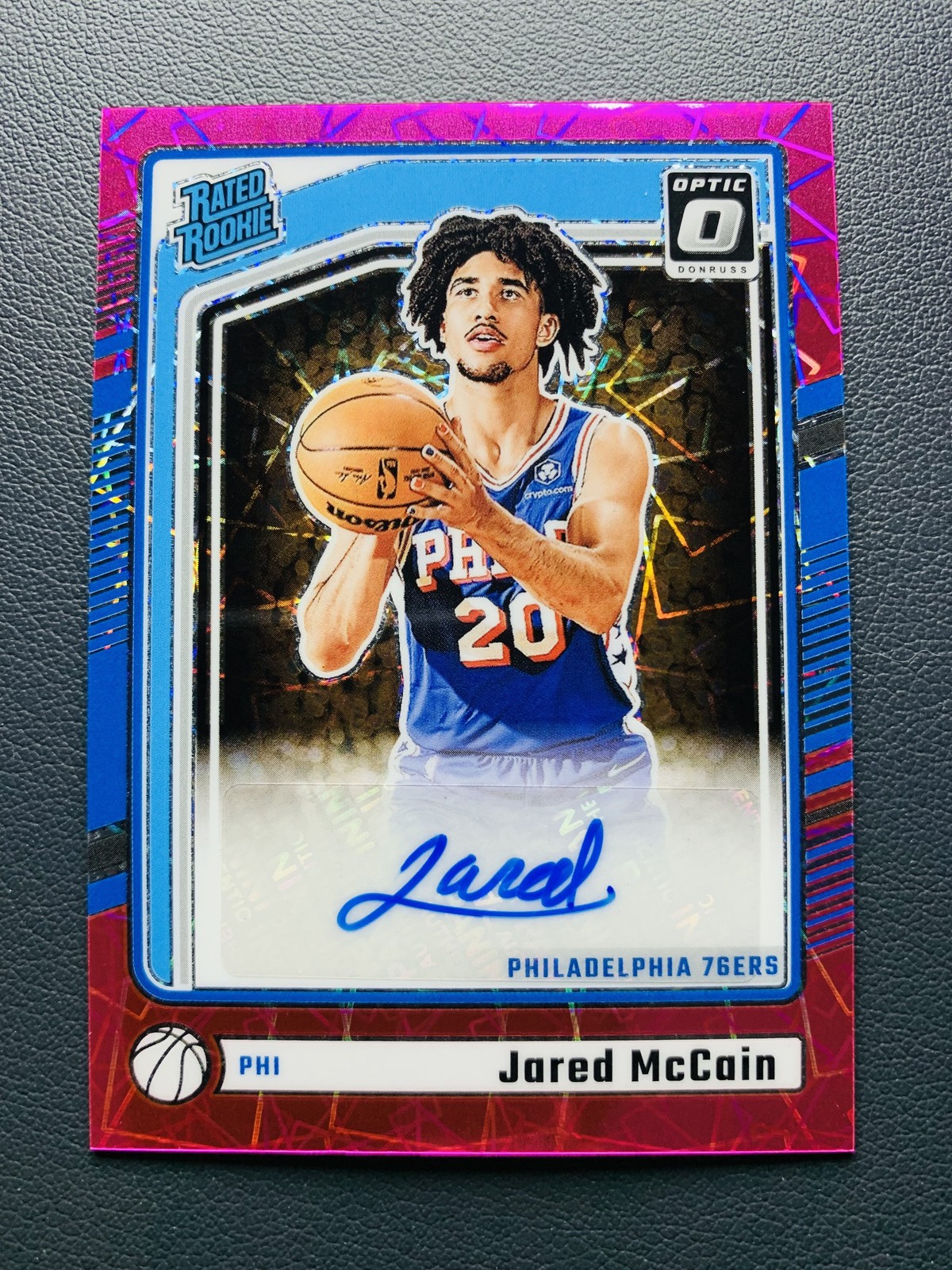 2024-25 Donruss Optic Jared McCain #313 Rookie RC Pink Velocity Prizm Auto /79