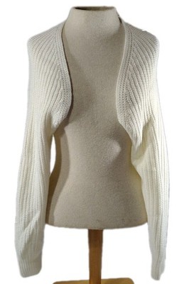 Knit Cardigan Bolero Shrug Ladies S CreamLightweight Open Cropped Dressy Long Sl