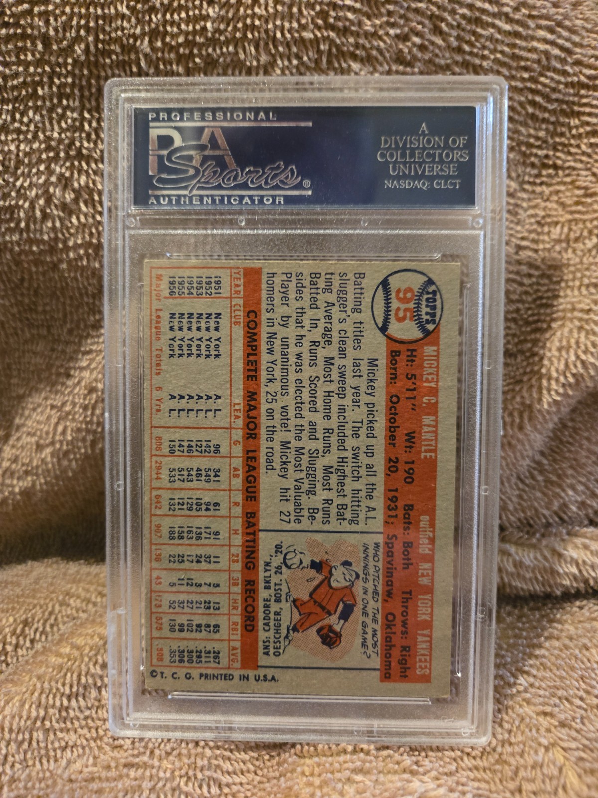 1957 Topps #95 Mickey Mantle PSA 5 view 2
