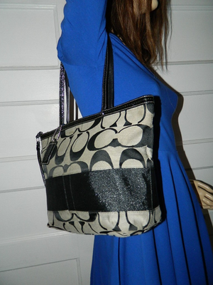 COACH SIGNATURE STRIPE BLACK & GRAY MONOGRAM JACQUARD TOTE BAG | eBay