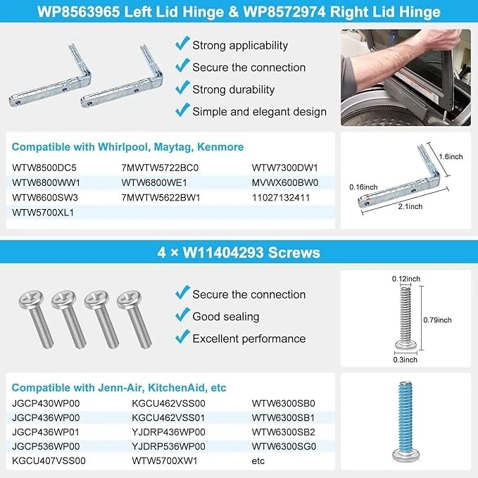 Conjunto de tapa de lavadora W11259006 mejorado para lavadora Whirlpool Maytag Foto 4 de 4