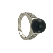 Sterling Silver Black Onyx  CZ Ring