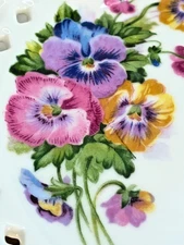 VTG Reticulated Pedestal Plate • Gold Trim • Pansy • Floral Compote Royal Sealy 