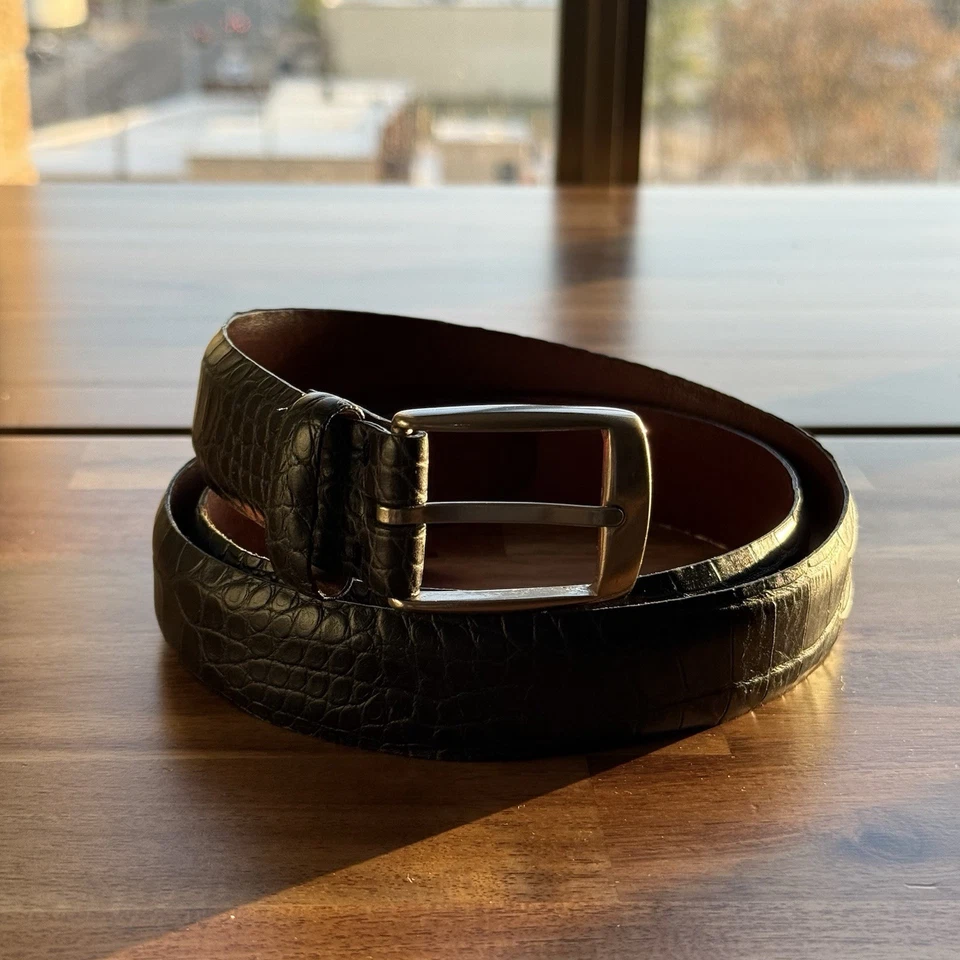 Cinturón De Colección Cole Haan Para Hombre Cuero Repujado Caimán Negro Talla 90/36 Hecho en EE. UU. Foto 2 de 4