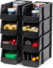 8-Pack Large Stackable Storage Bins Black Organize small parts hardware craft