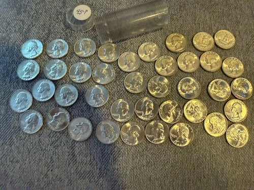 1945-P Original Roll of Washington Quarters, CHOICE+ GEM B.U, 40 Coins