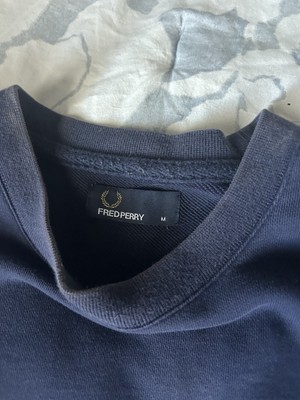 Fred Perry French Terry Crewneck Sweatshirt Mens Medium Navy Blue Pullover $145