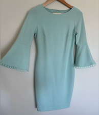 Calvin Klein Light Blue Formal Double lined Midi Dress with Bell Sleeve