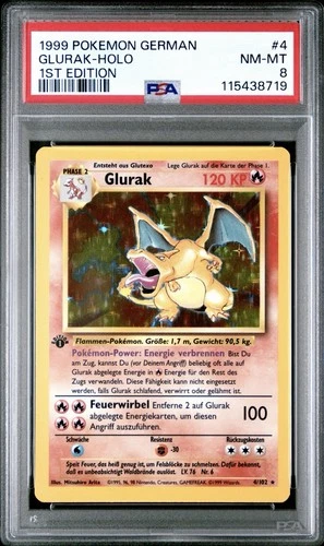 1999 Pokemon GERMAN 1st Edition Base Set Glurak-Charizard Holo 4/102 PSA 8 NM-MT