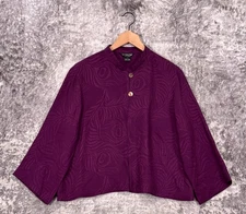 Citron Top XL Petite Womens Purple Silk Jacquard Long Sleeve Button Topper