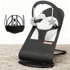 Baby Bouncer Seat 3 Modes Rocker Stationary Hanging Toys 100 Cotton Dark Grey