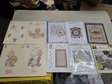 10 Cross Stitch Leaflet Pattern Charts Lot Precuous Moments  & Sampler