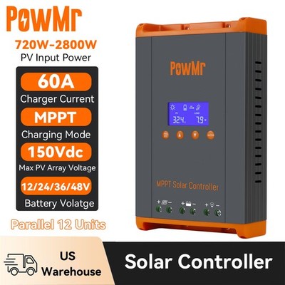 PowMr 60A MPPT Solar Charge Controller 12V/24V/48V/160V(Max) DC Input Parallel