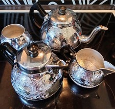 Swan Vintage Cromalin Plated Tea Set Carlton Teapot, Water Pot,. Milk Jug, Sugar