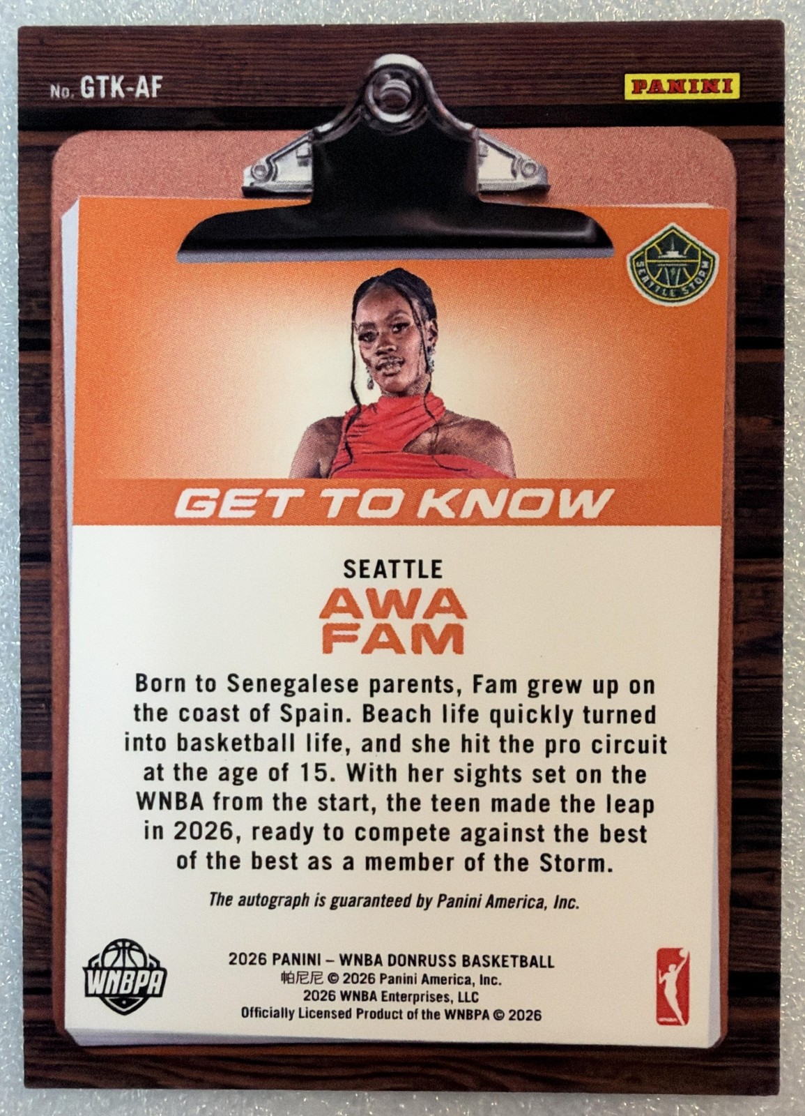 2026 Panini Donruss WNBA Awa Fam #8 Get To Know Auto /10 RC Storm | eBay