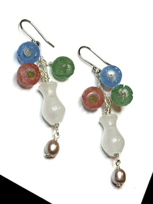 Große Ohrringe Jade Chalcedon Pearl  925 Silber