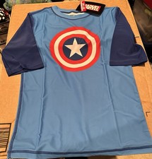 New Captain America Youth Rash Guard sz 10/12 UPF 50 With Tags